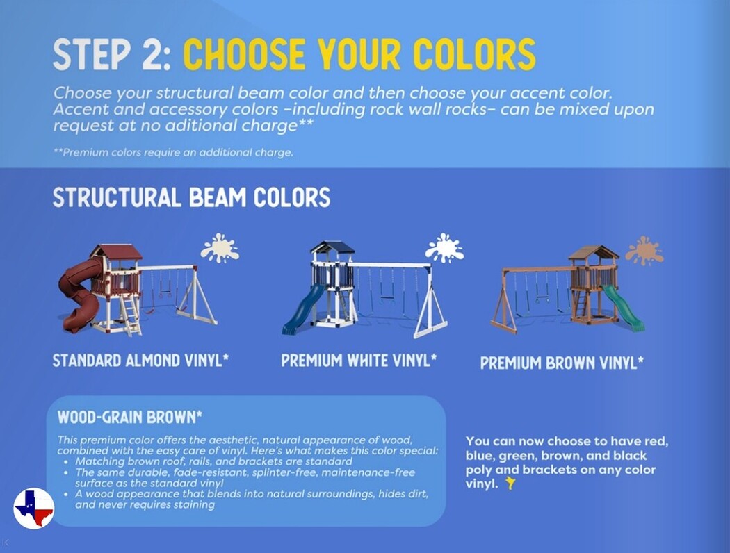 Adventure World Playsets Step 2: Choose Your Colors | texasqualitybuildings.com
