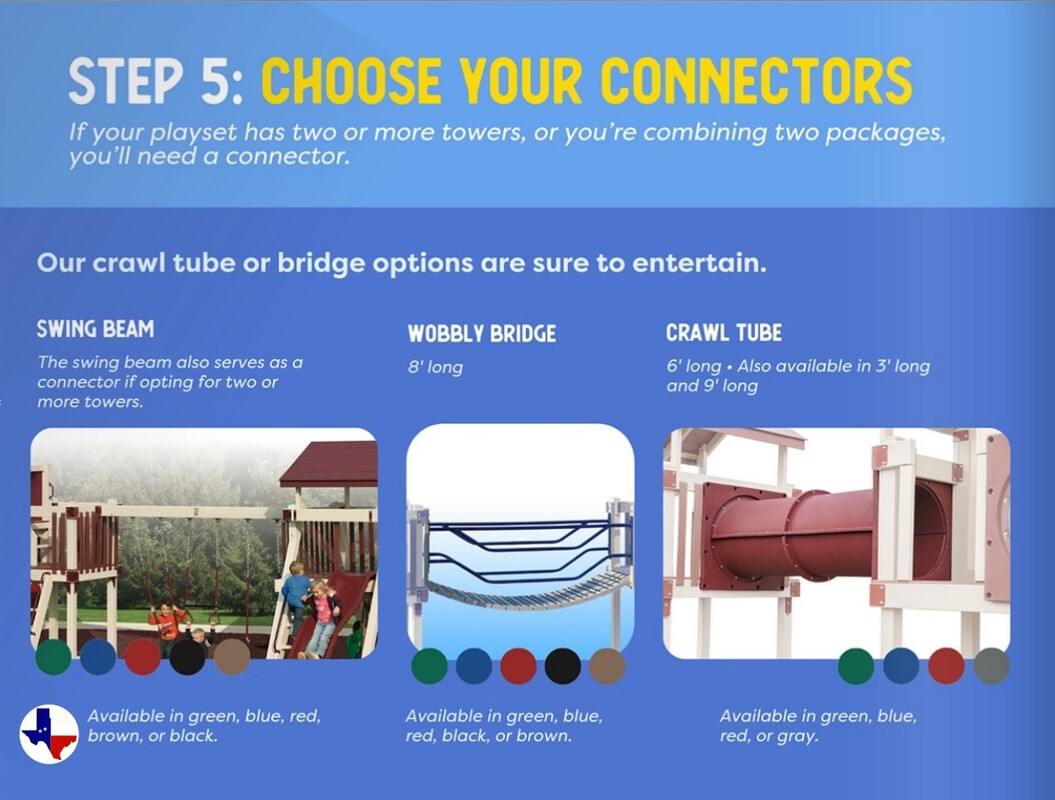 Adventure World Playsets Step 5: Choose Your Connectors | texasqualitybuildings.com
