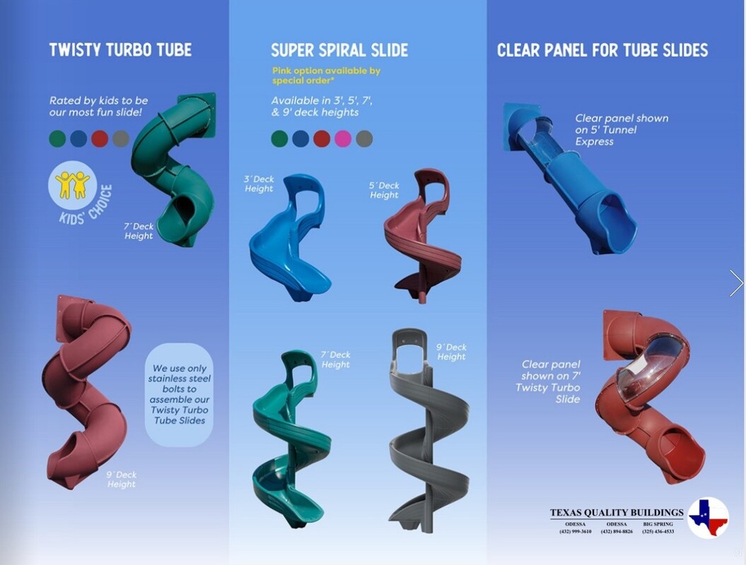 Adventure World Playsets Step 8: Choose Your Slides | texasqualitybuildings.com